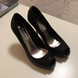 Steve Madden black sequin peep toe pumps